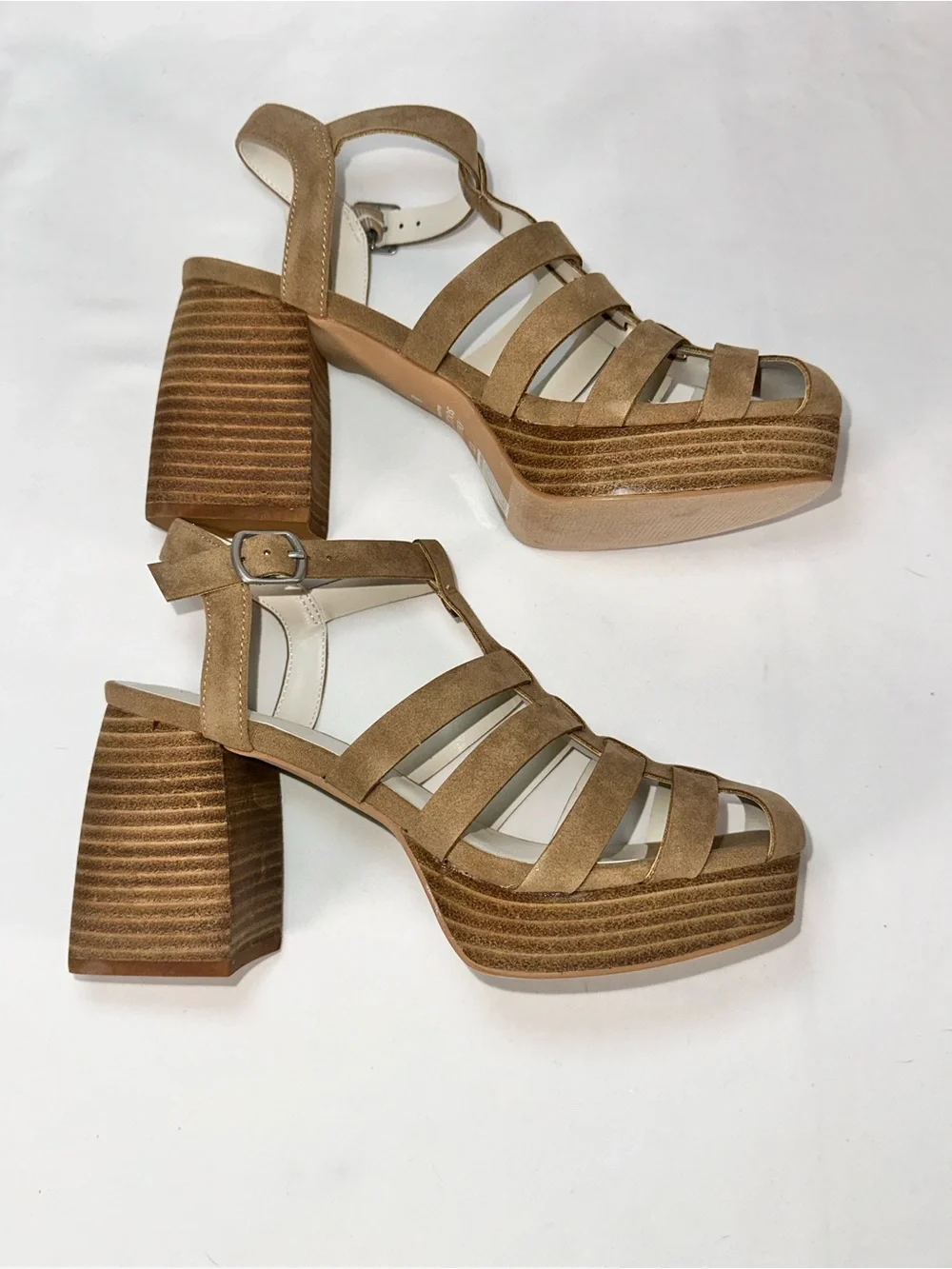 Oasis Society Hailee Khaki Platform Block Heel Caged Sandals Size 8
